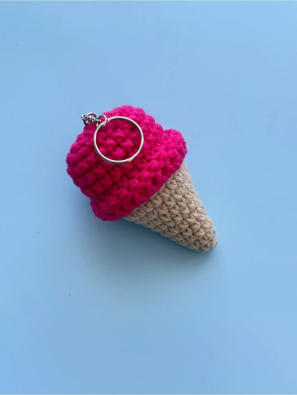Handmade Fuchsia Pink Crochet Ice Cream Cone Keychain for Kids